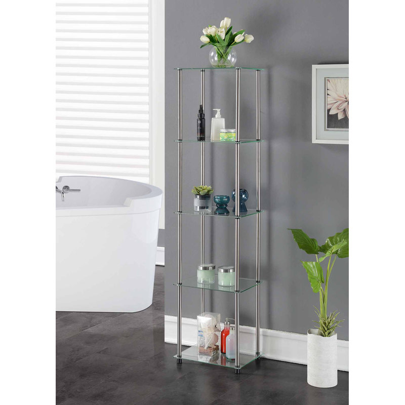 Beckett Etagere Glass Bookcase with Metal Poles, Clear