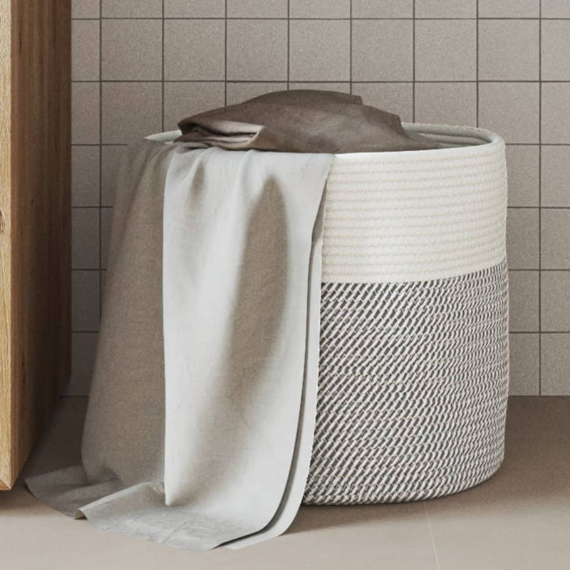 House Of Hampton Fabric Decorative Basket, Grey/White