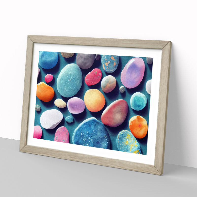Captivating River Pebbles - Single Picture Frame Print, Oak, 34cm H x 46cm W x 2cm D