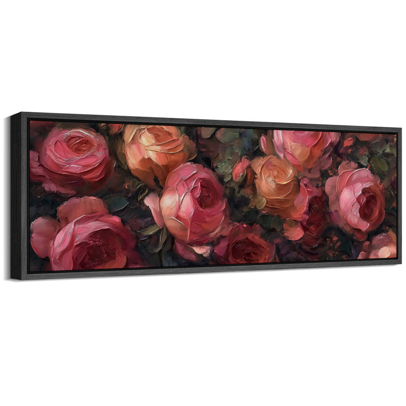 «Vintage Rose Bouquet Art», impression sur toile encadrée, Cadre flottant noir, H 20 po x l 60 po x P 1,5 po