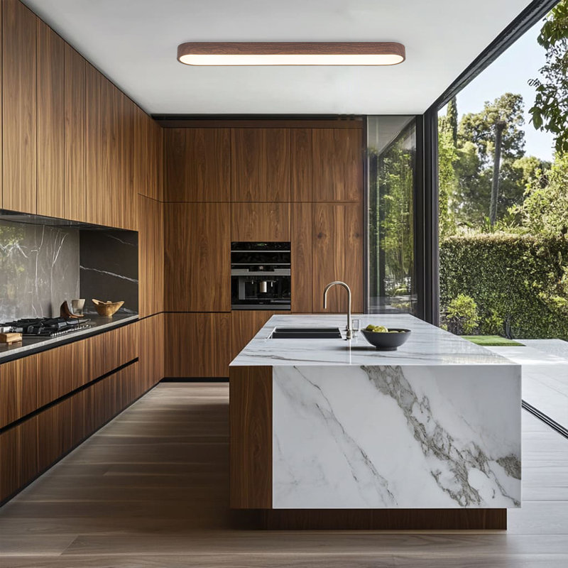 Rectangle Dimmable LED Flush Mount Ceiling Light, Walnut