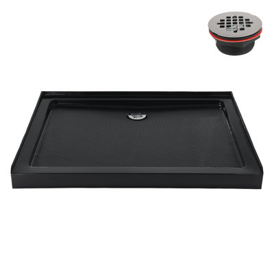 Streamline NT-2122-48BL-AL 48 in. x 36 in. Alcove Acrylic Shower Base in Glossy Black with Center Drain, Drain Included