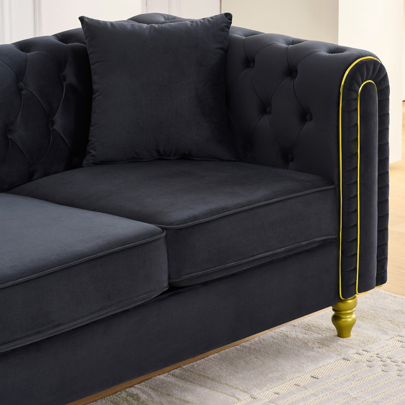 Canapé Chesterfield à accoudoirs roulés 83,75 po, Noir