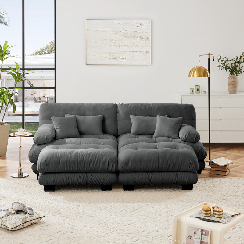 Canapé-lit Cloud Couch pour salon, canapé 2 places en chenille avec 2 coussins lombaires et 2 coussins décoratifs, canapé rembourré à accoudoirs larges avec 2 repose-pieds, chenille
