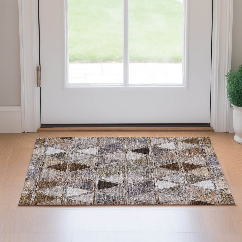 Premium Machine Washable Prisco Brown Rug, Rectangle 1'8" x 2'6"