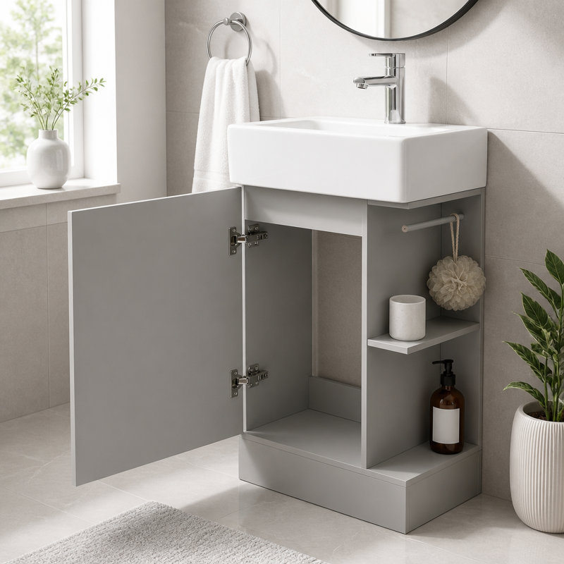 Meuble-lavabo 18,6 po avec lavabo et rangement latéral, Grey