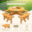 Mobilier de pique-nique d'extérieur commercial robuste pour 8 personnes, bois de sapin épaissi, table de 43,3 pouces, quatre bancs, ensemble de 2 douilles de parasol,