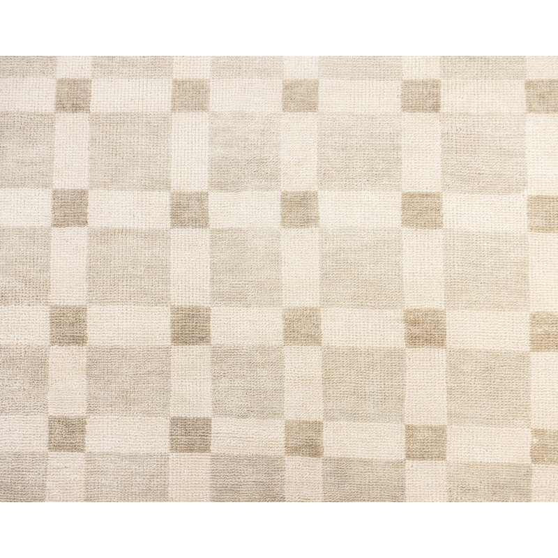 Hand Knotted Wool Checkered Area Rug, Rectangle 12' x 15'