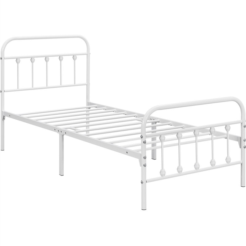 Metal Bed Frame with Vintage Headboard, Single (3'), White