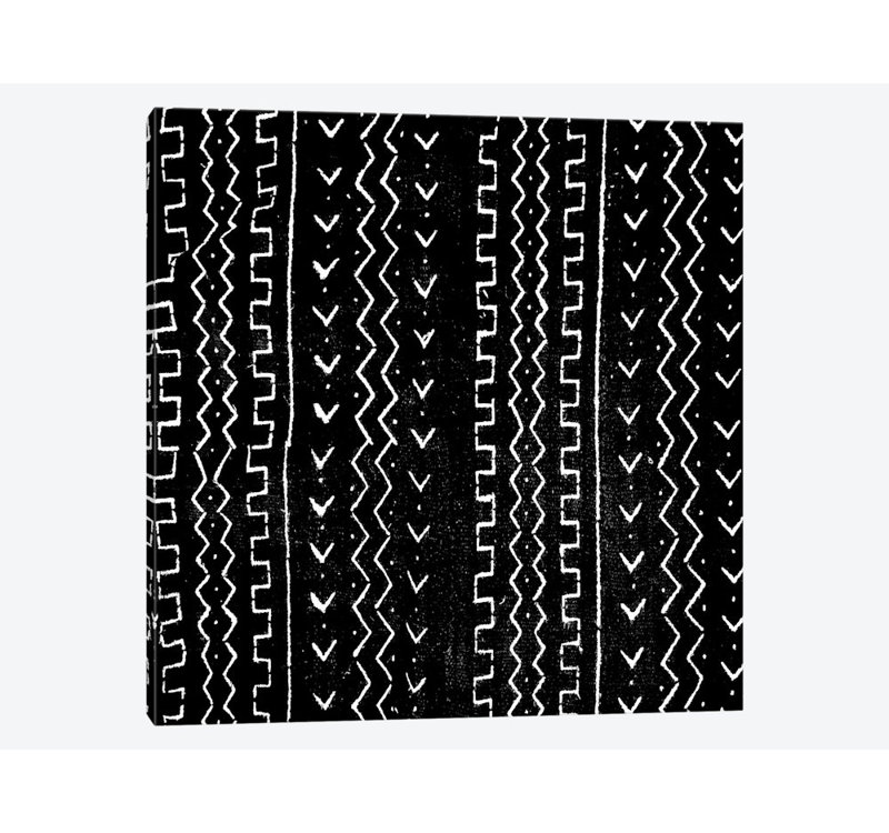 «Mudcloth Black Geometric Design VI» par Ellie Roberts, reproduction d'art graphique sur toile tendue
