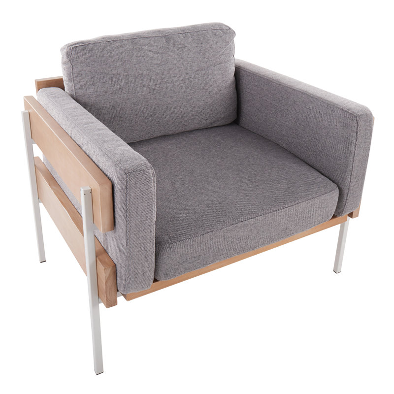 Upholstered Armchair, White/Natural, Light Gray Polyester