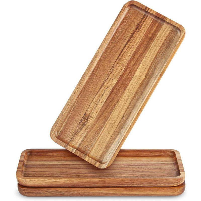 Acacia Wood Serving Trays, Wooden Platters For Home Decor, Food, Cheese, Fruit, Charcuterie, And Appetizers