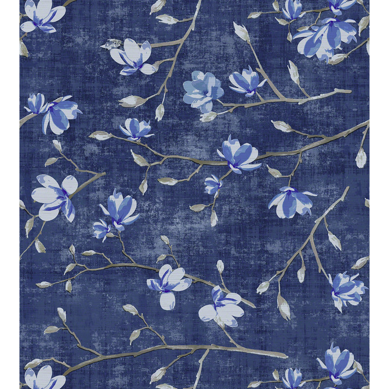 Chinoiserie Bloom 24' L x 34" W Texture Wallpaper Roll, Delft Blue