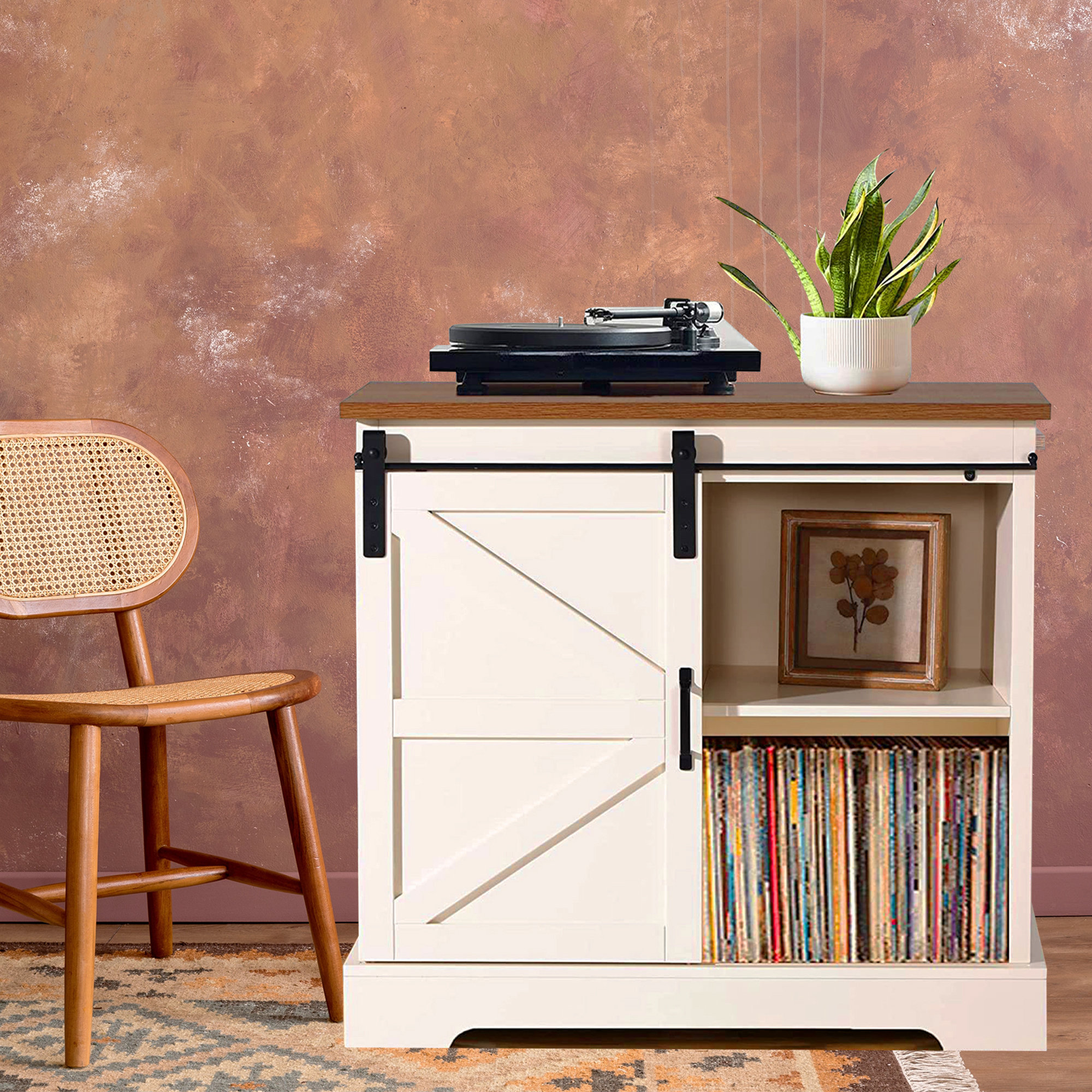 Gracie Oaks Pyatt Sliding Barn Door Storage Accent 2 Shelf