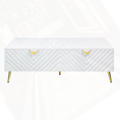 Table basse blanche à finition ultrabrillante
