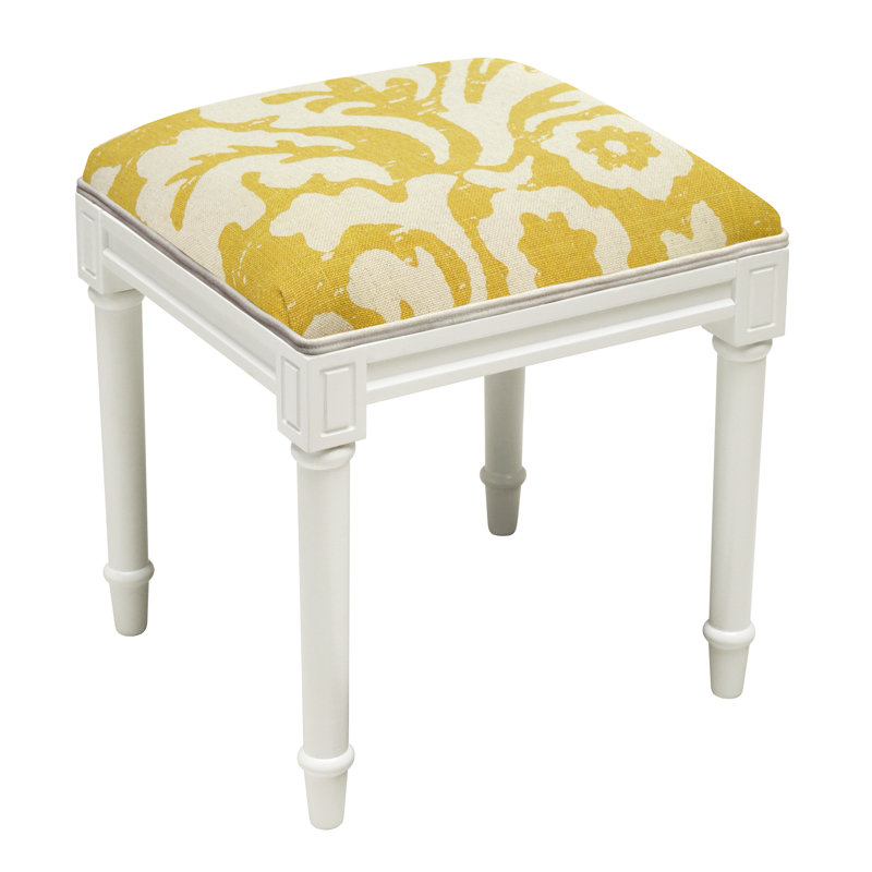 Solid Wood Accent Stool, White/Mustard