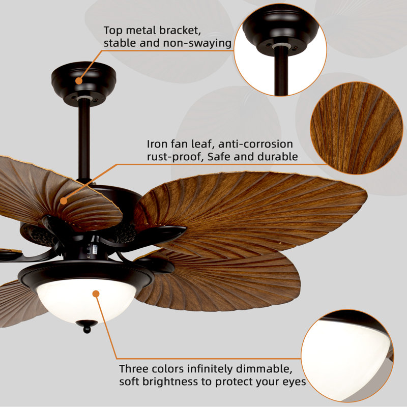 Ventilateur de plafond à 52 pales 52 po avec télécommande et ensemble d'éclairage inclus Shambaugh, 42"