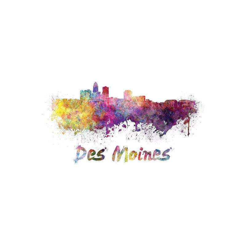 Des Moines Skyline In Watercolour by Paul Rommer - Wrapped Canvas Painting, 66.04 cm H x 45.72 cm W