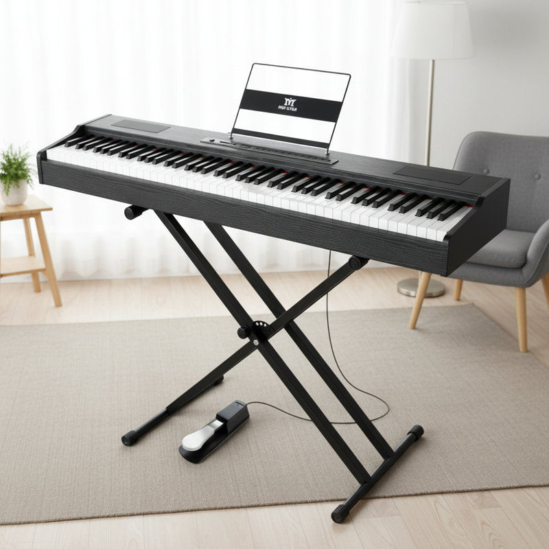 Jeu de musique électrique en bois avec support réglable, Noir