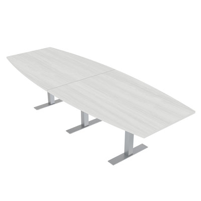 Table de conférence en forme de bateau avec base en T en métal