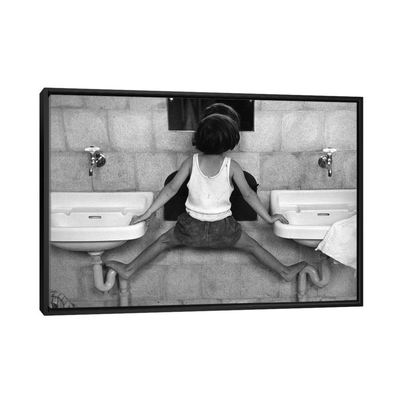 Tirza On Sinks (Israel, 1951) by Ruth Orkin - Print on Canvas, 66.04 cm H x 45.72 cm W, Black Framed