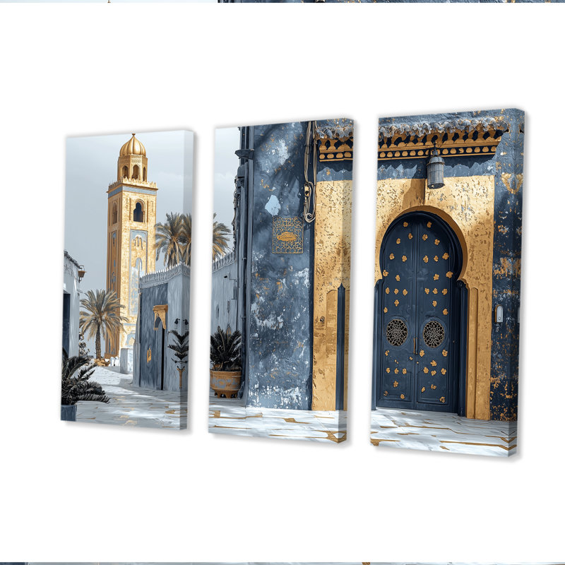 Ensemble de salon art mural or marocain Casablanca I, Toile tendue, H 32 po x l 48 po x P 1 po