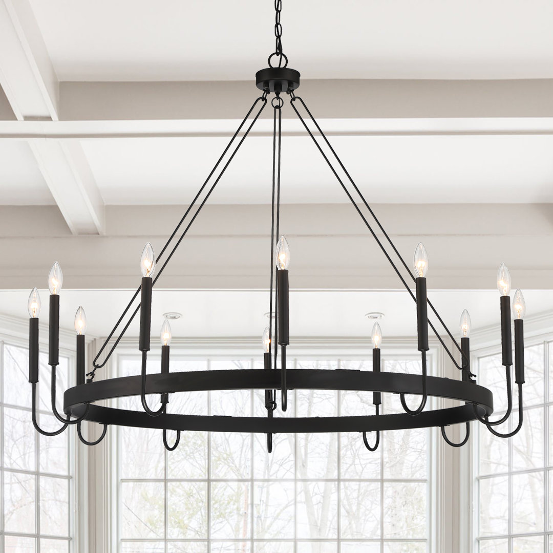 Arango 12 - Light Living Room Steel Dimmable Candle Style Wagon Wheel Chandelier Greyleigh™ 