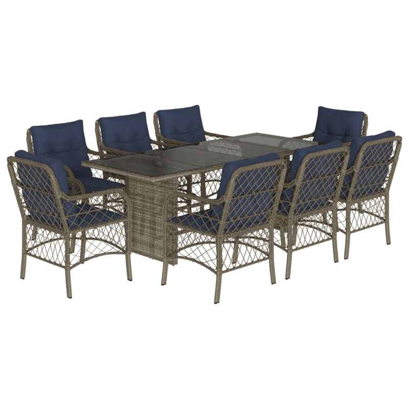 Patio Dining Set with, Tempered Glass, Grey, Grey