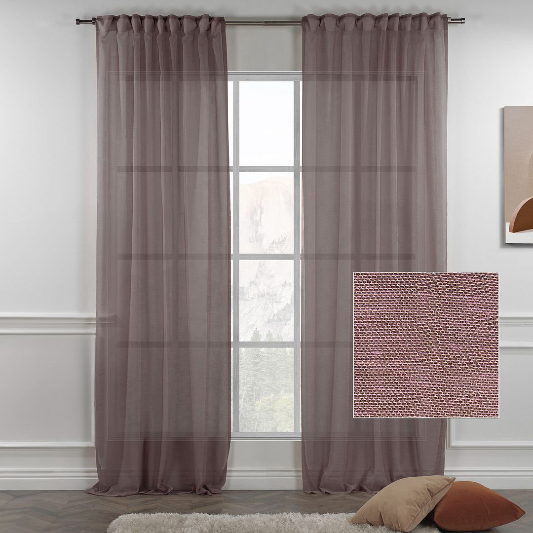 Linen Sheer Single Curtain Panel, 100" W x 108" L, Brown