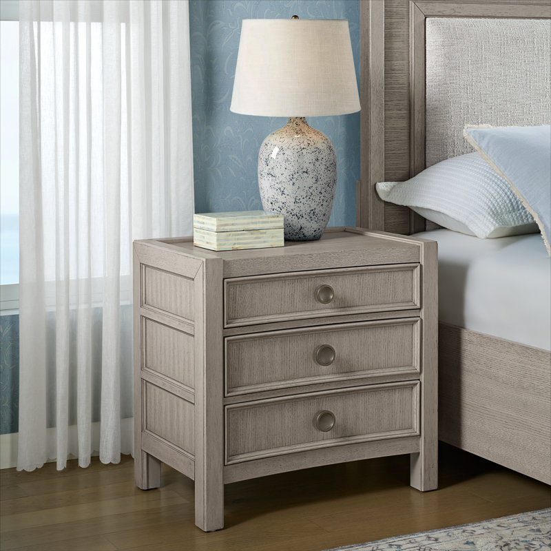 Beige 3-Drawer Nightstand with USB