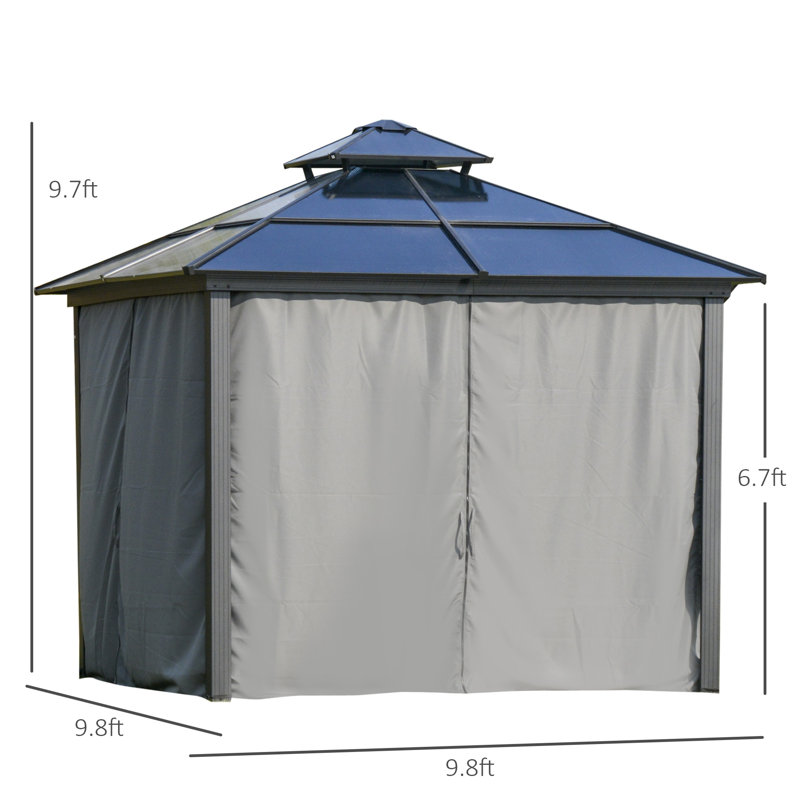 Outsunny Dark Grey Aluminum Hardtop Gazebo with Polycarbonate Roof