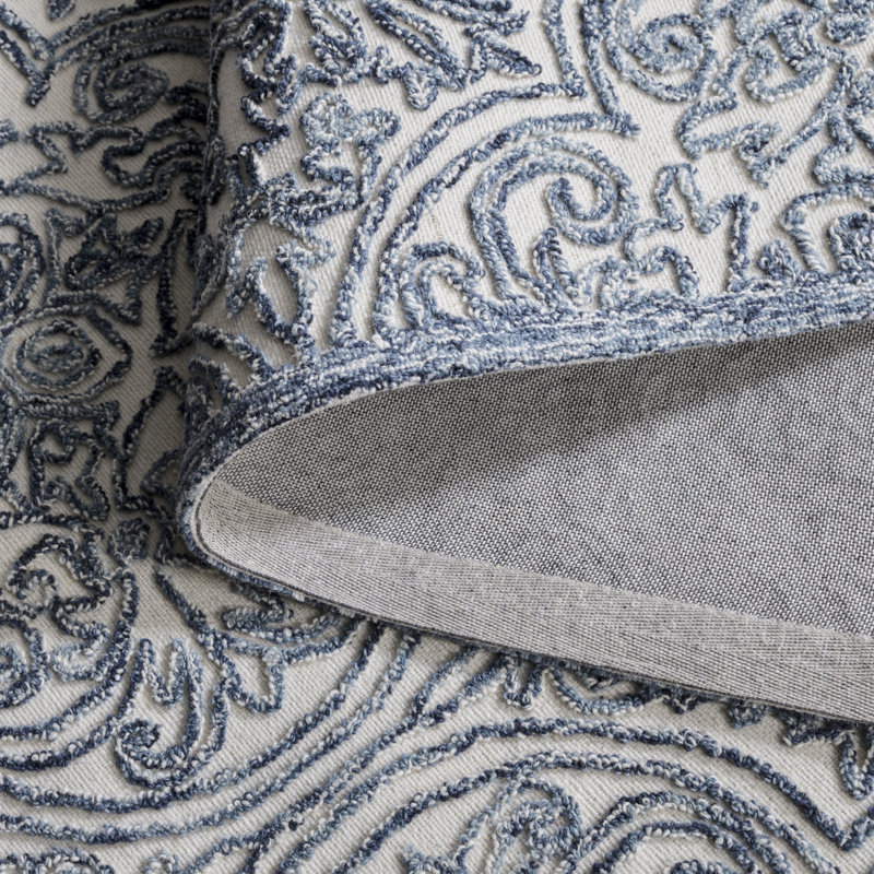 Msr Trace Hand Tufted Wool; Cotton With Latex Damask Rug, Rectangle 4' x 6'