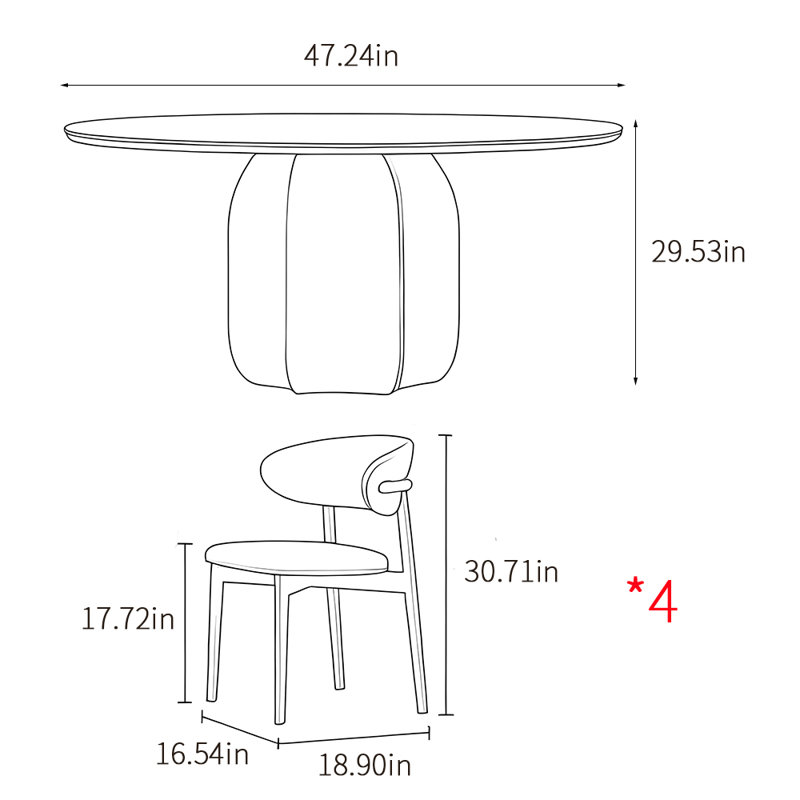 Simple modern household small round table sets, 29.53"H x 47.24"L x 47.24"W