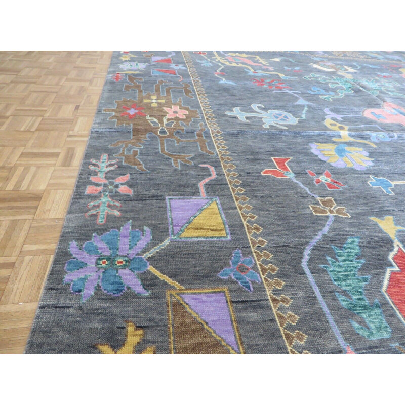 Tapis gris unique 12 pi 9 po x 16 pi One-of-a-Kind