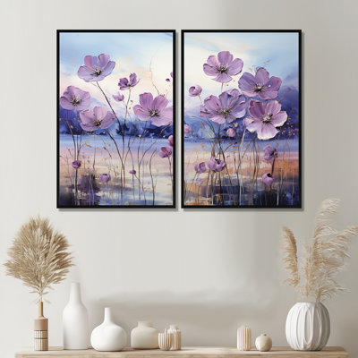 «Violet Flower Meadow Harmony III» - décoration murale rose