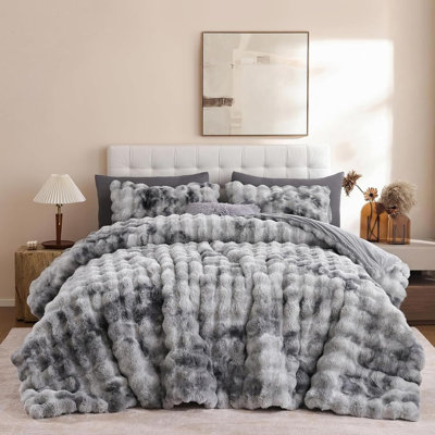 Fluffy Comforter Set Ultra Soft & Warm Faux Fur Comforter With Pillowcases For Winter