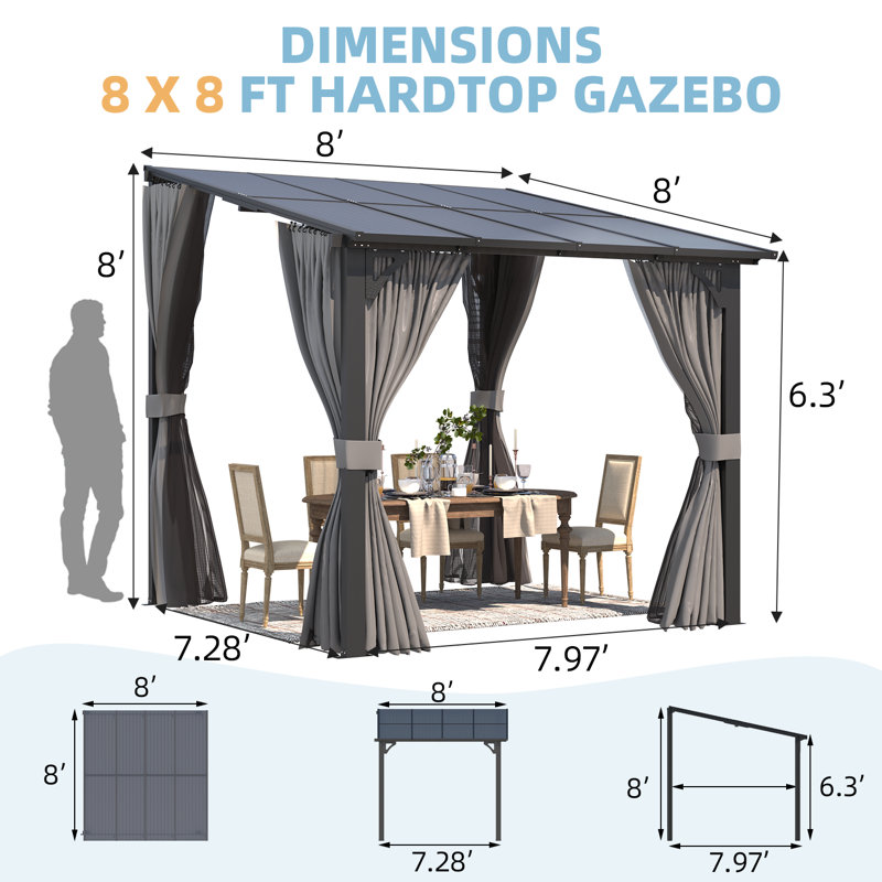 Pergolas murales avec rideaux et filet Lean-To, H 96 po x l 96 po x P 96 po