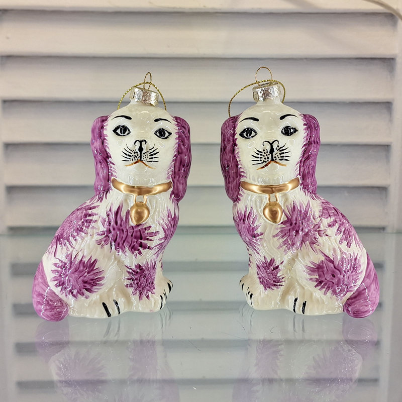 Paire de décorations en verre Staffordshire Dogs, Rose
