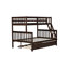 Lit superposé simple au-dessus de double en bois d'hévéa avec lit gigogne, échelle convertible et garde-corps, lit convertible détachable avec lit gigogne simple, brun clair-925639938