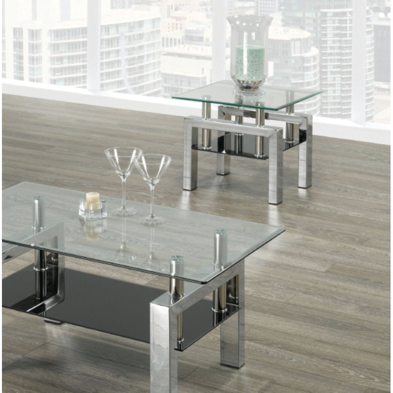 Table de bout en verre Rillie, Transparent, Chrome