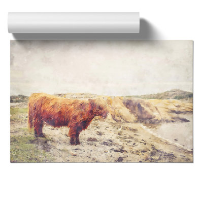 Highland Bull Cow Painting - Frameless Print