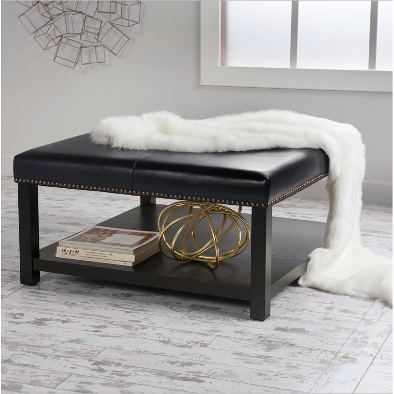 Grand banc de repose-pieds carré, table basse avec repose-pieds en simili cuir et pieds en bois massif, repose-pieds surdimensionné pour le salon