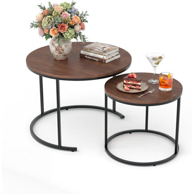 Round Nesting Coffee Table Set of 2, Round Coffee Table for Living Room, Space Saving Nesting Tables