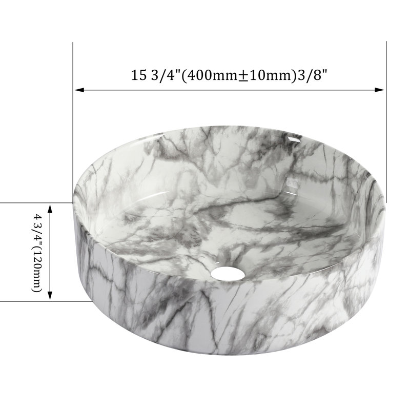 Ceramic Bathroom Above Counter Basin, Exquisite Craftsmanship, High - Temperature Fired, 15.41 Inches Deep White Grey Art Sink, Stain , Quality Glaze, 18.58 Pounds