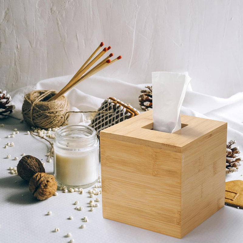 Couvre-boîte à mouchoirs, porte-boîte à mouchoirs carré, porte-papier hygiénique en bambou pour salle de bain, chambre à coucher, table de salle à manger, bureau
