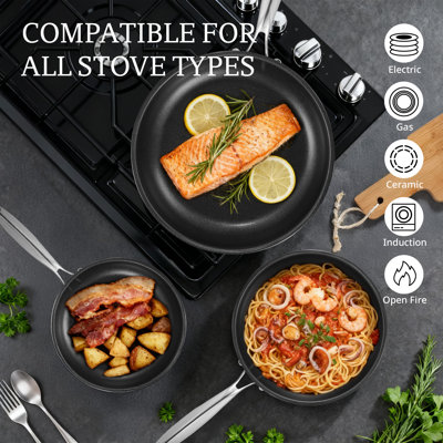 Nonstick 9.5"+11" Frying Pan, Stay-Cool Handle, Dishwasher-Friendly, Oven-Safe Up to 900°F, Induction Ready, Compatible with All Cooktops