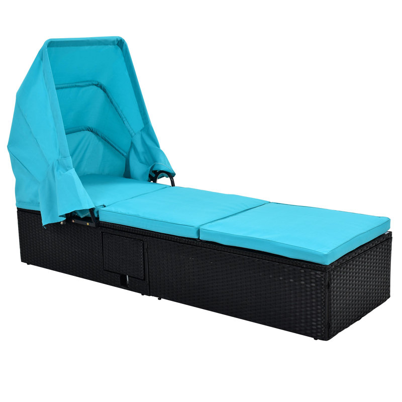 Chaise longue inclinable en rotin de 76,8 po Arybella avec coussins et plateau à tasses, Blanc