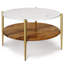 Wagner 30"W Solid Acacia Wood and Marble Mid-Century Modern Round Coffee Table with Gold Metal Base
