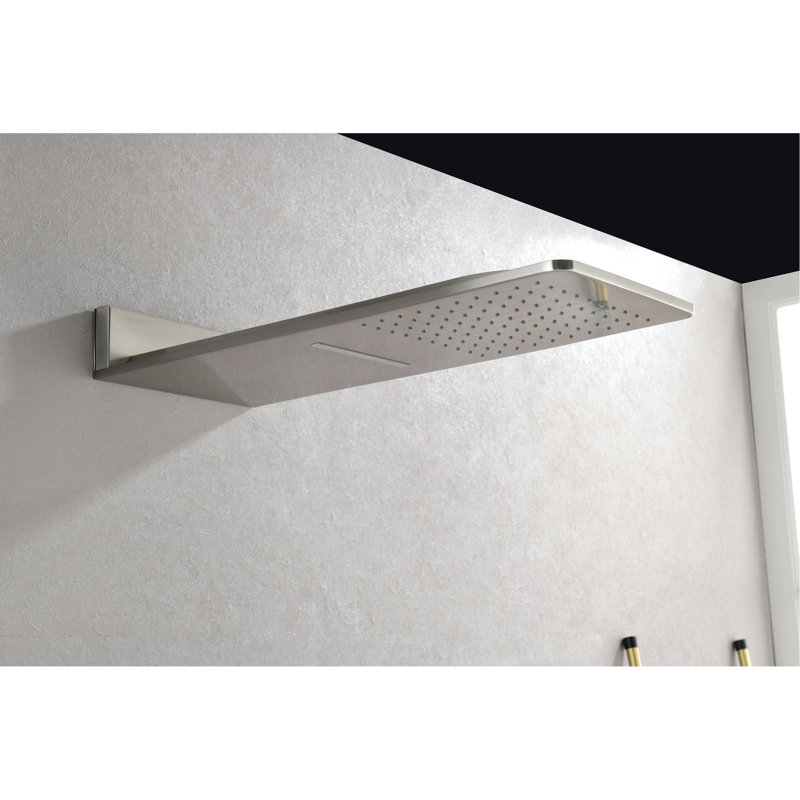 Système de douche mural en nickel brossé avec 3 jets pour le corps et douche à main, conçu pour une salle de bain élégante