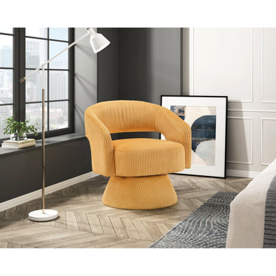 Chaise en velours côtelé jaune moderne avec pivot, structure en bois massif, siège pour chaise de chambre à coucher d'ambiance, construction, décoration de bureau personnel